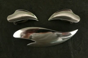 Vintage Arre & Krogs Eftf. STERLINGSILBER BROSCHE & CLIP OHRRINGE SET Dänemark - Bild 1 von 2