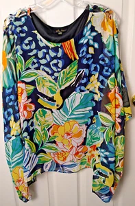 Poncho Melissa Paige BOLD stampa tucano tropicale come top medio nero blu - Foto 1 di 4