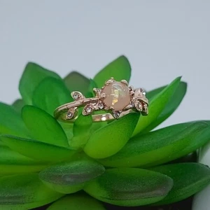 Rose Gold Oval Cut Pink Simulated Opal Ring Engagement Jewelry Size 5.75 - Picture 1 of 8