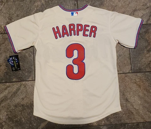 Philadelphia Phillies Cream Color Throwback Harper Jersey Size Med NWT By Nike Cover