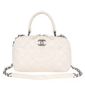 Chanel Trendy CC Bowling Bag Quilted Lambskin Leather Small White - Picture 1 of 15