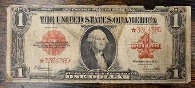 1923 One Dollar United States Note STAR NOTE $1 Large Size Bill RED SEAL #91341 - Image 1 of 2