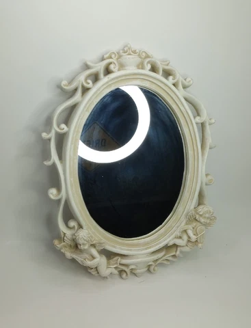 Cherub Mirror-11” Tall & 9” Wide Oval Shaped Chalkware Wall Hanging- White Angel Cover