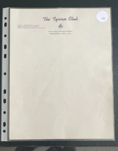 The Tyrian Club Letterhead Freemasons Mahanoy City, PA - Picture 1 of 2
