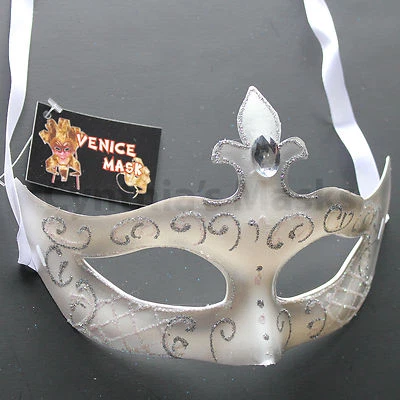 White Venetian Masquerade Mask Party Prom Wedding Halloween Costume Mardi Gras - Image 1 of 3