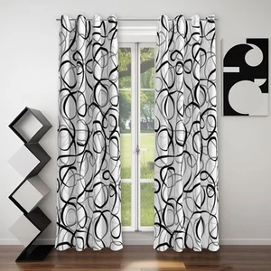 Black Grey White Geometric Curtains 2 Panels Sets Abstract Line Modern Art Pa... - Picture 1 of 8