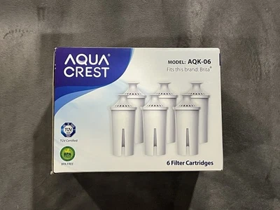 AquaCrest AQK-06 Water Filter Cartridges 6-Pack Fits Brita Pitchers New Sealed - Image 1 of 4
