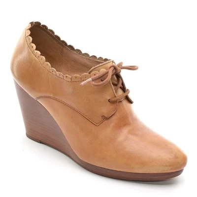 Damas Jack Rogers Olivia Botín Festoneado Bomba 8 M Cuero Tostado Tacón de Cuña Zapatos Foto 1 de 4