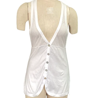 Camiseta sin mangas Coin 1804 con botones cuello en V profundo S blanca 182N Foto 1 de 4