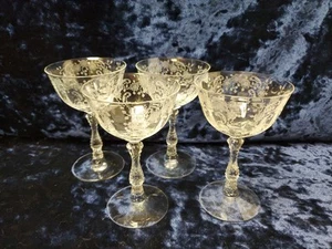 4) Fostoria Meadow Rose 5 5/8" hoch Champagner Coupe Gläser Sherbet EUC - Bild 1 von 6