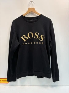 Hugo Boss BOSS Black Sweatshirt Gold Logo Crew Neck Jumper Size L - Picture 1 of 8