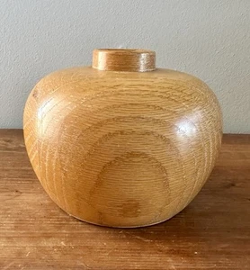Vintage MCM Handcrafted Turned Light Wood Art Vase Vessel Signed 6”H - Picture 1 of 12