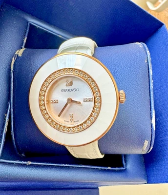 Swarovski Octea Dressy White Ceramic Bezel Rosegold Tone Watch 5182265 New Orig - Image 1 of 4