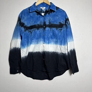 DKNY Women's Long Sleeve Tie Dye Button Front Shirt  Collared Flap Pockets Small - Picture 1 of 6