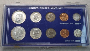 1964 US Mint Uncirculated Set 90% Silver Vintage Plastic Holder 10 Coins US Mint - Picture 1 of 6