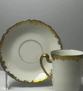 Limoges France Gold White Demitasse Cup Saucer Tressemann and Vogt - Picture 1 of 6