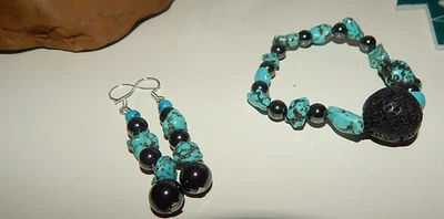 zartes Edelstein-TÜRKISE+HÄMATIT 2er Schmuck-SET*Armband+Ohrhänger* DAS GESCHENK - Bild 1 von 3