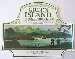 GREEN ISLAND WHITE Rum LABEL West Indian Canada 7-1/2" Wide Vintage 710ml - Foto 1 di 1