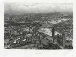 London:. Gesamtansicht aus der Vogelschau Originaler Stahlstich um 1864 - Bild 1 von 1