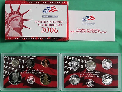2006 S United States Mint ANNUAL 10 Coin SILVER Proof Set with Box and COA - Image 1 of 4