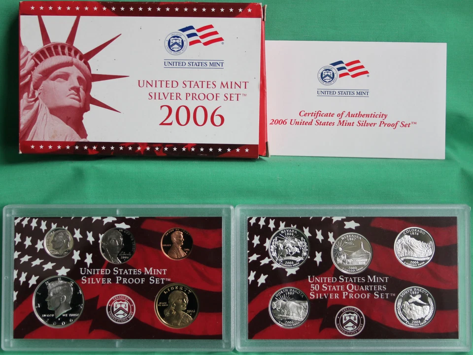 2006 S United States Mint ANNUAL 10 Coin SILVER Proof Set with Box and COA - Image 1 of 4