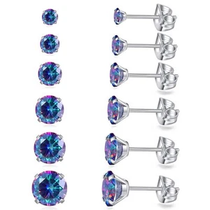 6 Pairs Stud Earrings Set, Hypoallergenic Cubic Zirconia Earrings 316L Stainless - Picture 1 of 6