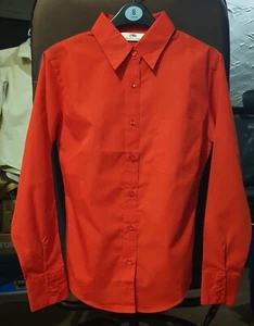 Fruit of the Loom Long Sleeve Cotton Oxford Ladies Shirt XS Red, New without tag - Picture 1 of 3