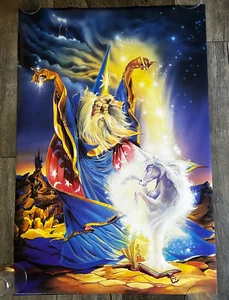 Unicorn WIZARD Vintage Poster Fantasy Art Magic Bernard Hugill Artist 1988 - Picture 1 of 6