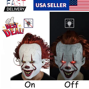 LED Pennywise Scary Clown Mask Halloween Cosplay Costume Latex Full Head Killer - Picture 1 of 13