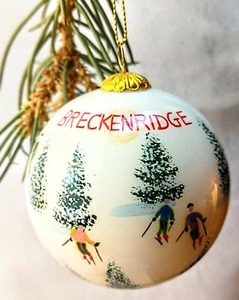 Neu handbemalter Glas Weihnachtsschmuck Ski Breckenridge Resort Colorado Schnee  - Bild 1 von 2