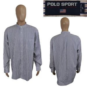 Vintage Polo Sport Ralph Lauren Postboy Long Sleeve Button Stripe Shirt Large - Picture 1 of 6