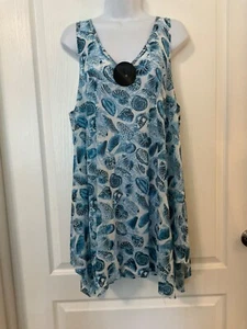 India Boutique Swim Suit Coverup Tank Sheer Blue Seashell Pullover One Size -B23 - Picture 1 of 8