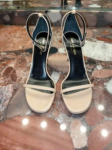 YSL Saint Laurent Jane 80 Leather Ankle Strap Mid heel Womens 38 /8 New - Picture 1 of 20