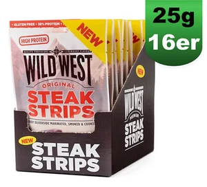 16x Wild West Steak Strips Beef Jerky ORIGINAL 25g MHD 15.06.25 - Bild 1 von 6