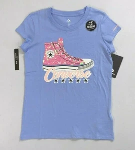 NEW Girl's Youth Converse Flip Sequins Blue Heron T-Shirt - Picture 1 of 2