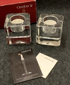 Orrefors Schweden Eiswürfel Windlichthalter 2er Set OVP Vintage MCM Preppy - Bild 1 von 21