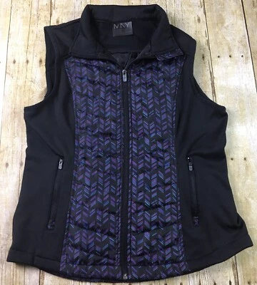 Marc New York Women’s Black Knit Dark Color Patterned Quilted Medium Zip Vest Foto 1 de 4