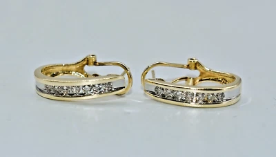 1/2 CT TW White Diamond 14 K Two-Tone Gold J-Hoop Earrings w/Omega Backs - Image 1 of 4