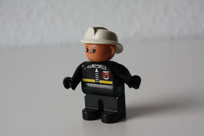 1 x Lego Duplo Feuerwehrmann-Figur mit weißem Helm, alte Version 4555, schwarze - Bild 1 von 3