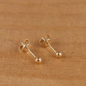 Genuine 9ct Yellow Gold Plain Tiny Dot Ball 2.5mm Stud Earrings a Pair or Single - Picture 1 of 6