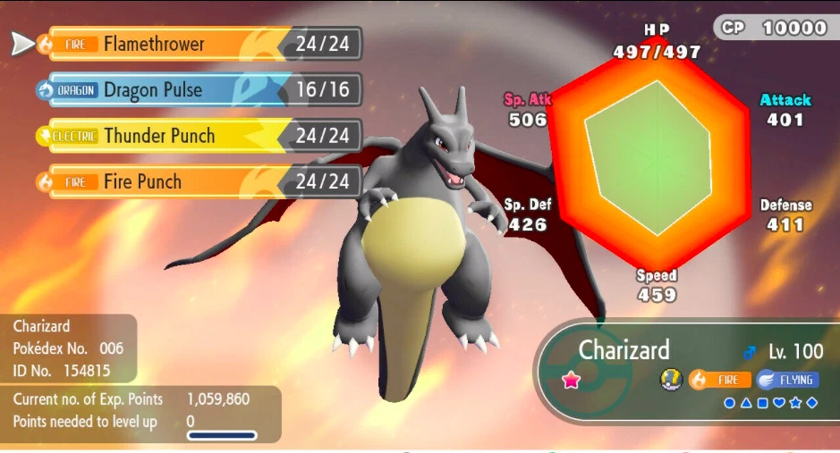 Pokemon Let’s Go Pikachu/Eevee 6IV Max AV Shiny Charizard