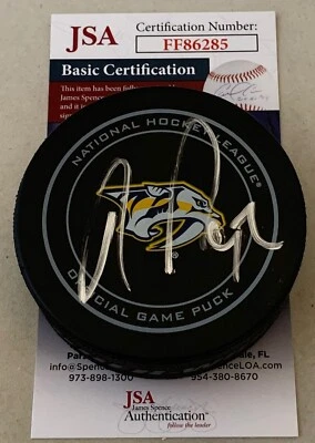 Ryan Johansen Firmado Nashville Predators Juego Oficial Puck Autografiado Certificado de Autenticidad JSA Foto 1 de 2