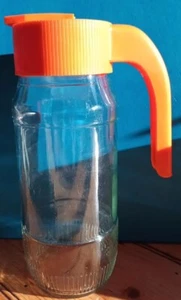 TANG Glass Jug Pitcher Orange Hard Plastic Lid / Handle 1 litre 1000ml 70s 80s - Picture 1 of 22