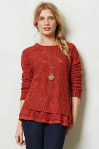 Anthropologie Lili's Closet taglia small S arancione pullover maglione bottoni volant - Foto 1 di 6