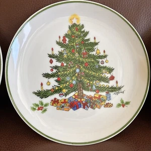 Vintage Christmas Porcelain Cake Snack 7.5” Plates Set Of 4 Tree WCSS No1825452 - Picture 1 of 9