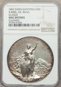 Switzerland - 1892 GLARUS - SHOOTING FESTIVAL Medal - NGC UNC Details - SHARP! - Picture 1 of 2