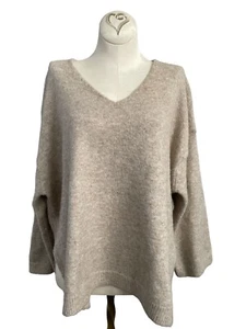 Grade & Gather V Neck Sweater Beige Womens Size S/M 3/4 Sleeve Relaxed Fit - Picture 1 of 8