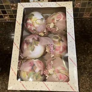 VTG Dillard's Trimmings 6 Ornaments Pink Ribbons Roses Floral sugar coat IOB NOS - Picture 1 of 9
