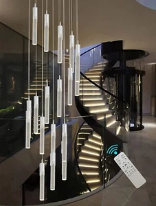 H138'' 20 Lights Silver Foyer Entrway Crystal Chandeliers high Staircase - Picture 1 of 7