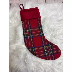 Tartan Red Plaid Velvet Thick Christmas Stocking FAST SHIP - Picture 1 of 6